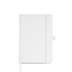 Carnet en RPET avec ruban et support pour stylo A5 pages lisses couleur blanc vue avec impression
