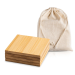 Set de 4 sous-verres en bambou avec un sac en coton inclus couleur marron clair