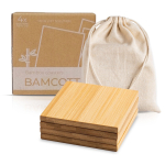 Set de 4 sous-verres en bambou avec un sac en coton inclus couleur marron clair vue avec impression