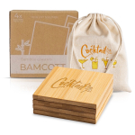 Set de 4 sous-verres en bambou avec un sac en coton inclus Vue 1