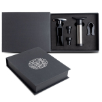 Set de vin avec plusieurs accessoires comme un tire-bouchon couleur noir vue avec impression