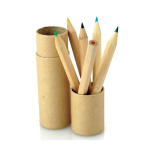 Étui en carton rond avec 6 crayons de couleur en bois couleur naturel