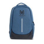 Sac à dos antivol en nylon pour ordinateur avec poche arrière 15,6” couleur bleu marine vue du logo imprimé