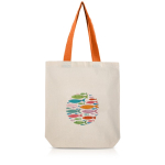 Sac en coton avec soufflet inférieur et poignées colorées 180 g/m² couleur orange vue du logo imprimé