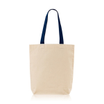 Sac en coton avec soufflet inférieur et poignées colorées 180 g/m² couleur bleu marine