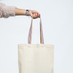 Sac en coton avec soufflet inférieur et poignées colorées 180 g/m² couleur multicolore