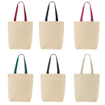 Sac en coton avec soufflet inférieur et poignées colorées 180 g/m²