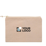 Petit sac coton idéal pour cosmétiques avec fermeture éclair 310 g/m² couleur beige vue avec impression