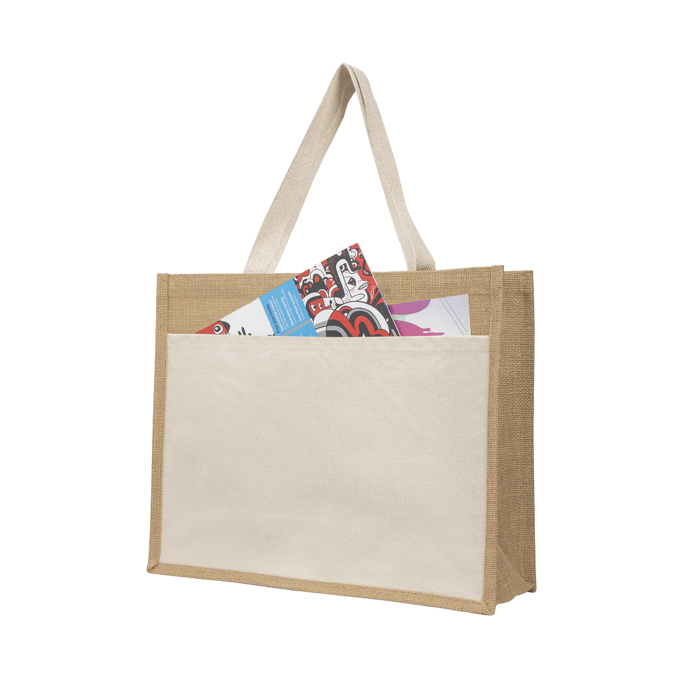Sac en jute et coton résistant jusqu'à 11 kg avec poche avant