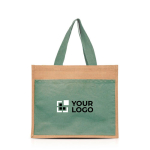 Sac de courses en coton et jute avec poche frontale 11 kg couleur vert olive vue avec impression