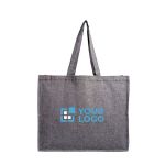Sac en coton recyclé avec soufflet latéral 190 g/m² couleur noir vue avec impression