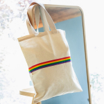Sac en coton naturel avec bande multicolore et poignées 180 g/m²