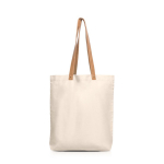 Sac en coton avec poignées en cuir synthétique résistantes 180 g/m² couleur beige