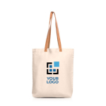Sac en coton avec poignées en cuir synthétique résistantes 180 g/m² couleur beige vue avec impression