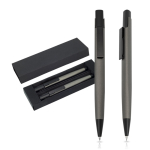 Ensemble stylo et porte-mine en aluminium avec étui, encre noire couleur gris foncé
