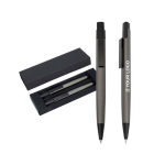 Ensemble stylo et porte-mine en aluminium avec étui, encre noire couleur gris foncé vue avec impression
