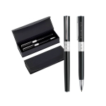 Ensemble roller et stylo en métal design avec boîte, encre noire couleur noir vue avec impression