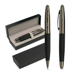 Ensemble roller et stylo en métal avec toucher gomme, encre bleue couleur gris foncé