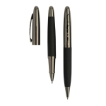 Ensemble roller et stylo en métal avec toucher gomme, encre bleue couleur gris foncé