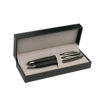 Ensemble roller et stylo en métal avec toucher gomme, encre bleue