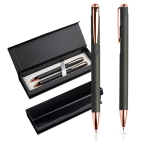 Ensemble stylo et porte-mine avec détails en métal, encre bleue couleur or rose