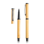 Stylos et rollers en bambou avec clip et étui, encre bleue couleur noir
