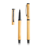 Stylos et rollers en bambou avec clip et étui, encre bleue couleur noir