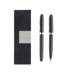 Ensemble roller et stylo en métal avec boîte matelassée, encre noire couleur noir vue avec impression