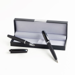 Ensemble roller et stylo en métal avec boîte matelassée, encre noire Vue 1