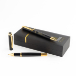 Ensemble stylo et roller en métal avec un design élégant, encre bleue
