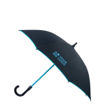 Parapluie automatique en fibre et pongé avec bord coloré Ø103 couleur turquoise vue avec impression