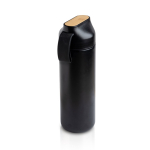 Bouteille thermos en inox avec anse et détail en bambou 600 ml couleur noir vue 11