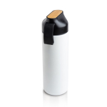Bouteille thermos en inox avec anse et détail en bambou 600 ml couleur blanc