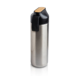 Bouteille thermos en inox avec anse et détail en bambou 600 ml couleur argenté