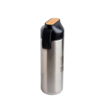 Bouteille thermos en inox avec anse et détail en bambou 600 ml couleur argenté vue avec impression