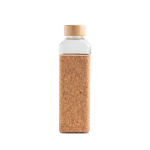 Bouteille en verre avec bouchon en bambou et gaine en liège 640 ml couleur marron clair vue avec impression
