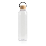 Bouteille en tritan avec bouchon en bambou et anse de transport 1L couleur noir vue avec impression