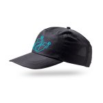 Casquette en polyester recyclé avec visière incurvée 125 g/m2 couleur noir vue du logo imprimé
