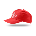 Casquette en polyester recyclé avec visière incurvée 125 g/m2 couleur rouge vue du logo imprimé