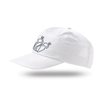 Casquette en polyester recyclé avec visière incurvée 125 g/m2 couleur blanc vue du logo imprimé