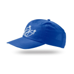Casquette en polyester recyclé avec visière incurvée 125 g/m2 couleur bleu roi vue du logo imprimé
