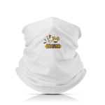 Cache-cou en polyester et élasthanne pour protéger la bouche et le nez couleur blanc vue du logo imprimé