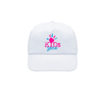 Casquette enfant en polyester idéale pour les fêtes 125 g/m2 couleur blanc vue du logo imprimé