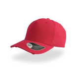 Casquette en coton effet usé à 5 panneaux avec fermeture à boucle couleur rouge