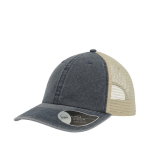 Casquette de camionneur vintage en coton avec maille arrière 250 g/m² couleur bleu marine vue avec impression