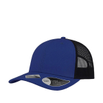 Casquette en coton recyclé à 6 panneaux avec maille arrière 250 g/m² couleur bleu roi vue avec impression