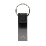 Porte-clés élégant en cuir recyclé noir et alliage de zinc couleur noir deuxième vue