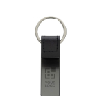 Porte-clés élégant en cuir recyclé noir et alliage de zinc couleur noir avec zone d'impression