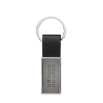 Porte-clés élégant en cuir recyclé noir et alliage de zinc couleur noir avec zone d'impression