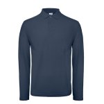 Polo pour homme à manches longues en coton 180 g/m² B&C couleur bleu marine vue avec impression